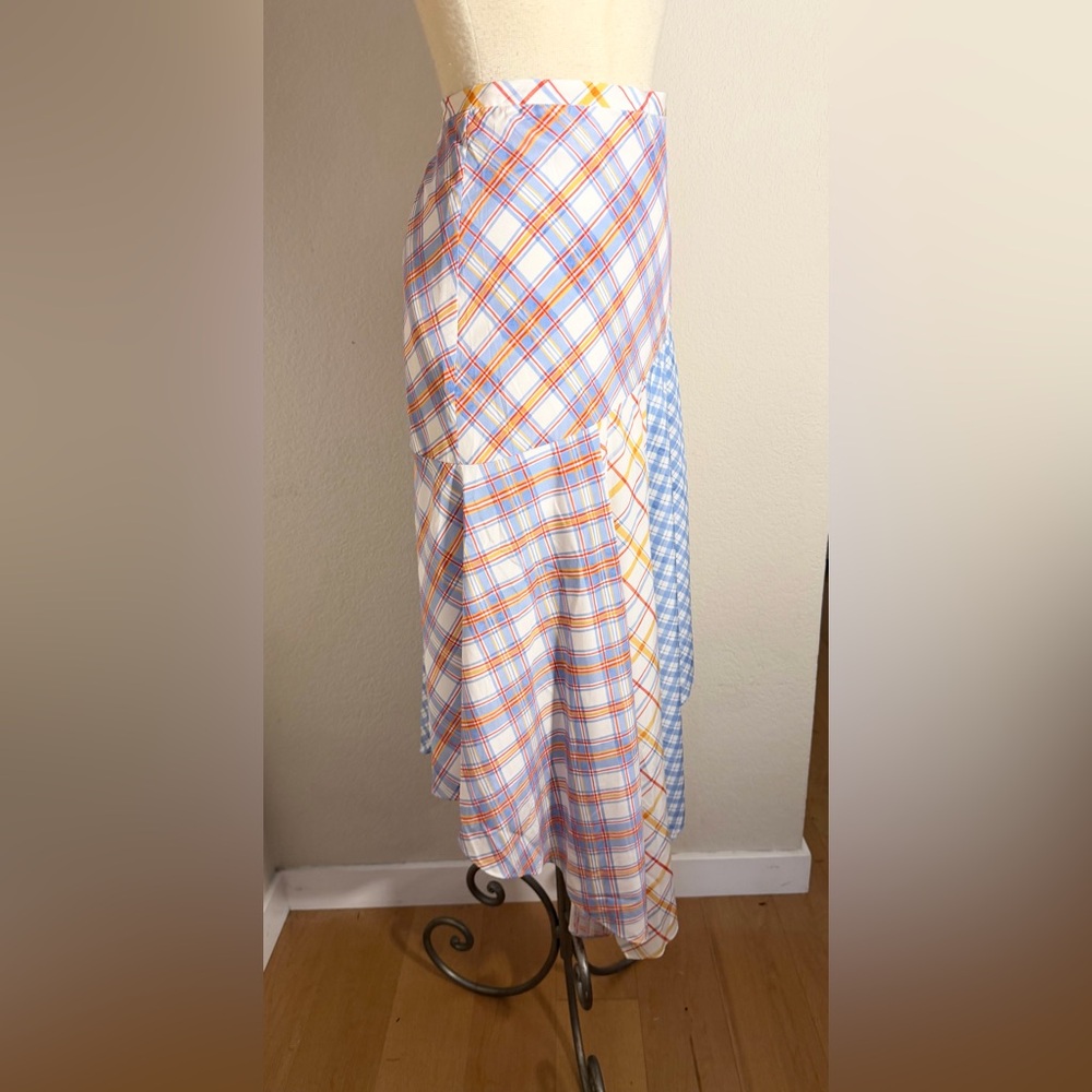 Veronica Beard asymmetrical silk skirt Stellon mixed plaid prints Sz 12. - Picture 5 of 9